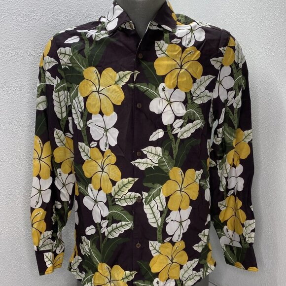 Tombolo Men’s Night Bloom Floral Long Sleeve Button-Down Shirt – Brown/Multi – L - Picture 1 of 10
